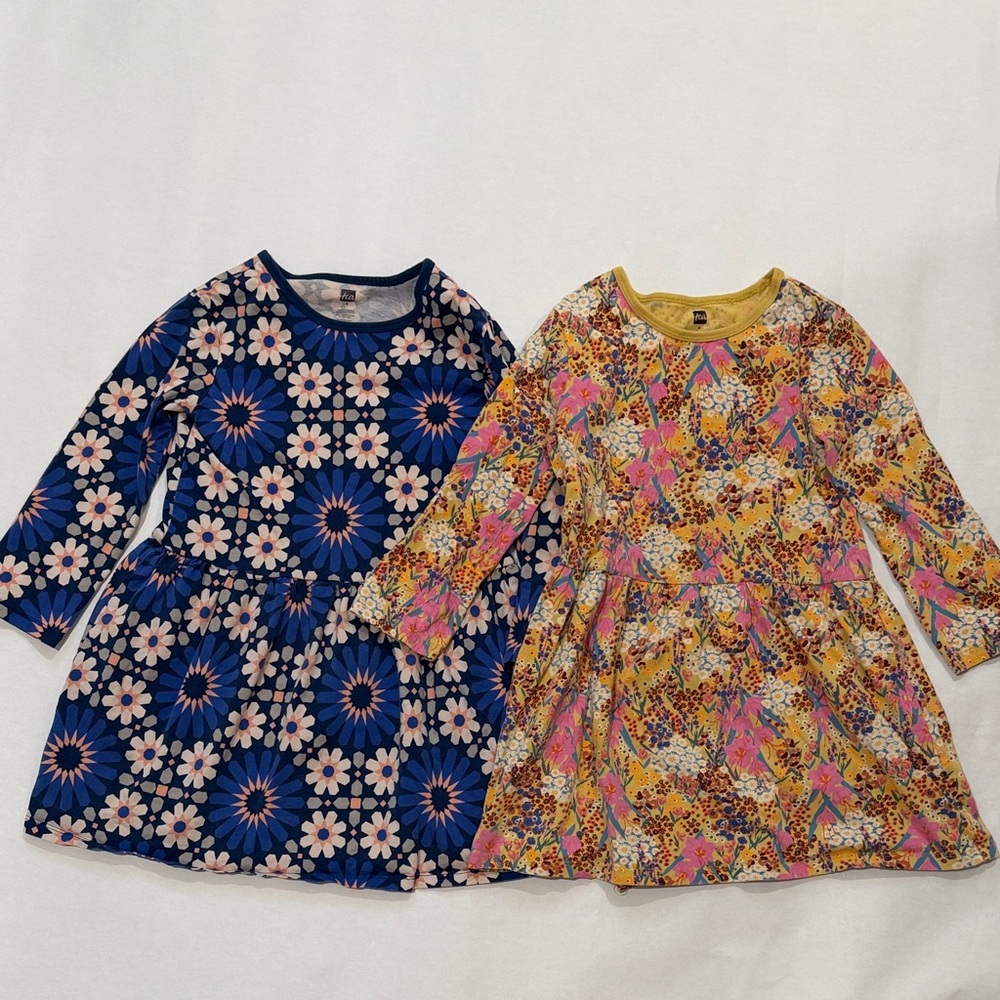 Tea Collection Girls' Floral Knit Dresses - Blue & Yellow